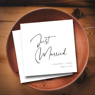 Modern Calligraphy Just Married Wedding Napkin