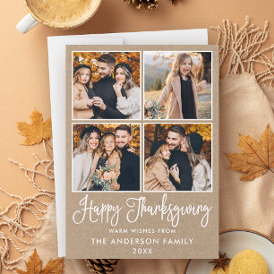 Modern Calligraphy Kraft 4 Photos Thanksgiving Holiday Card