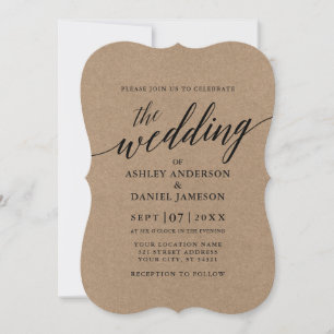 Modern Calligraphy Kraft Wedding Invitation