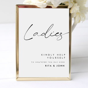 Modern Calligraphy Ladies Bathroom Wedding Sign