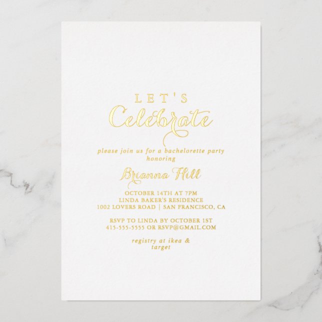 Modern Calligraphy Let's Celebrate Party Gold   (Front)