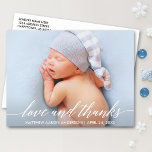 Modern Calligraphy Love and Thanks Baby Photo Postcard<br><div class="desc">Modern Elegant Calligraphy Love and Thanks New Baby Photo Thank You Postcard</div>