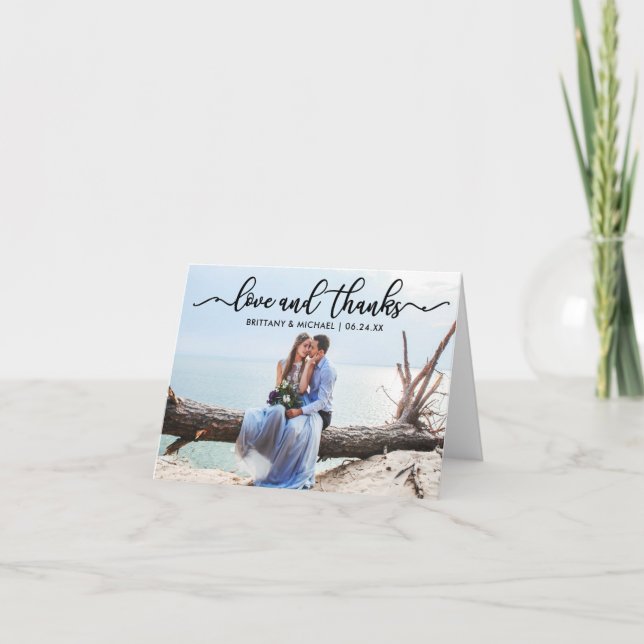 Modern Calligraphy Love and Thanks Wedding Note Thank You Card (Front)
