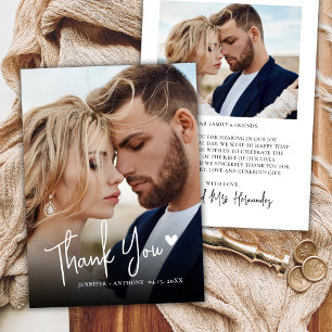 Modern Calligraphy Love Heart 2 Photo Wedding  Thank You Card