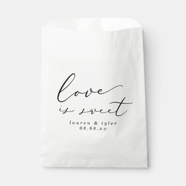 Modern Calligraphy Love is Sweet Wedding Favour Bag (Front)