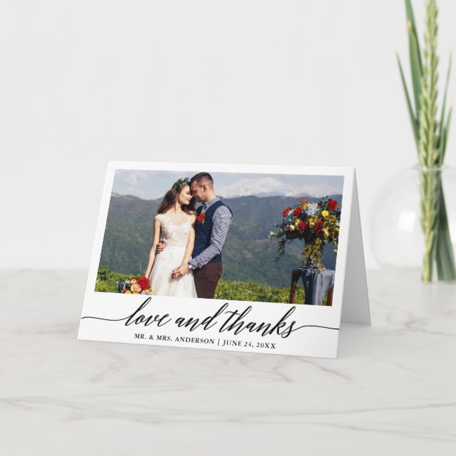 Modern Calligraphy Love Thanks Wedding Fold Thank You Card (Front)