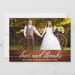 Modern Calligraphy Love Thanks Wood Wedding Thank You Card