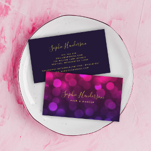 Modern Calligraphy Magenta Blue Bokeh Lights Business Card