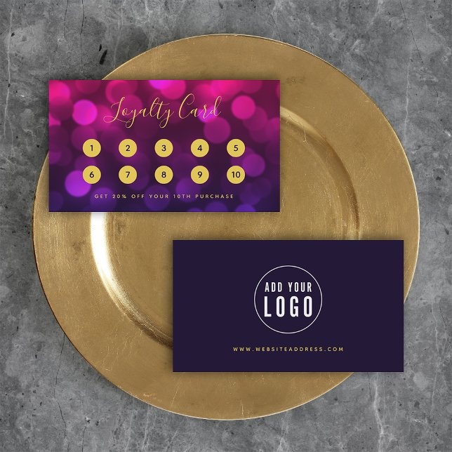 Modern Calligraphy Magenta Blue Bokeh Lights Loyalty Card (Creator Uploaded)