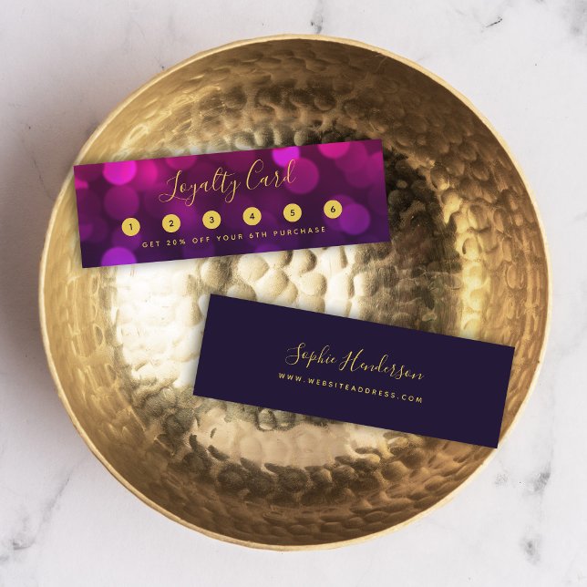 Modern Calligraphy Magenta Blue Bokeh Lights Loyalty Card (Creator Uploaded)