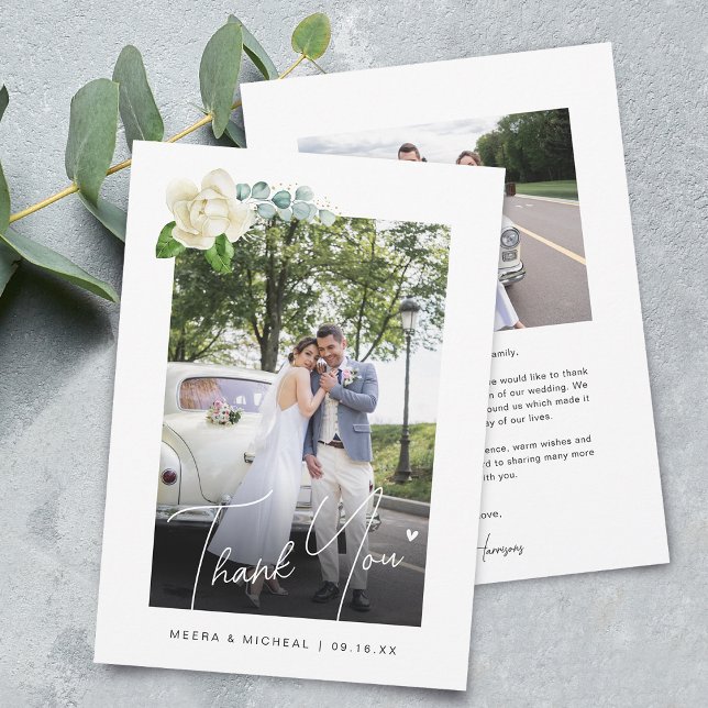 Modern Calligraphy Magnolia Photos Wedding Thank You Card (Modern Calligraphy Magnolia Photos Wedding Thank You Card)