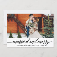 Modern Calligraphy Married and Merry Wedding Photo