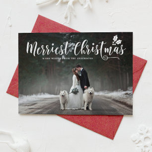 Modern Calligraphy Merriest Christmas Wedding Holiday Card