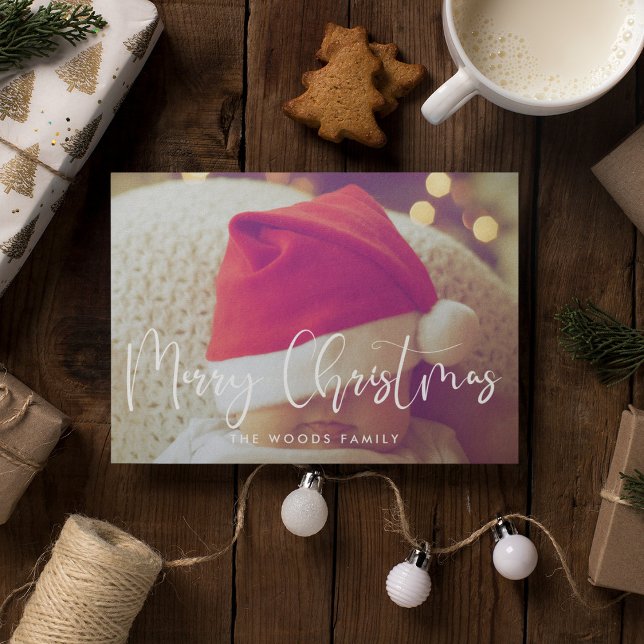 Modern Calligraphy Merry Christmas Photo Holiday Card (Creator Uploaded)