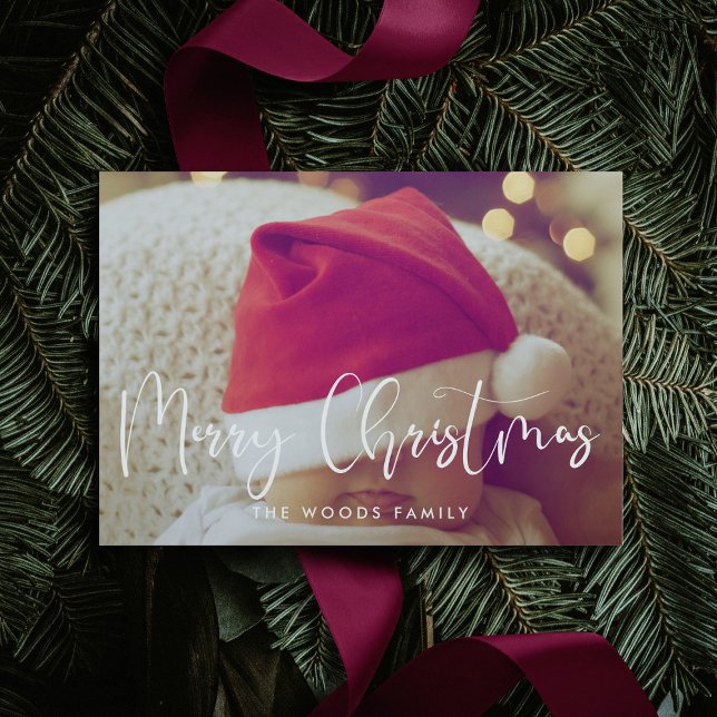 Modern Calligraphy Merry Christmas Photo Holiday Card (Creator Uploaded)