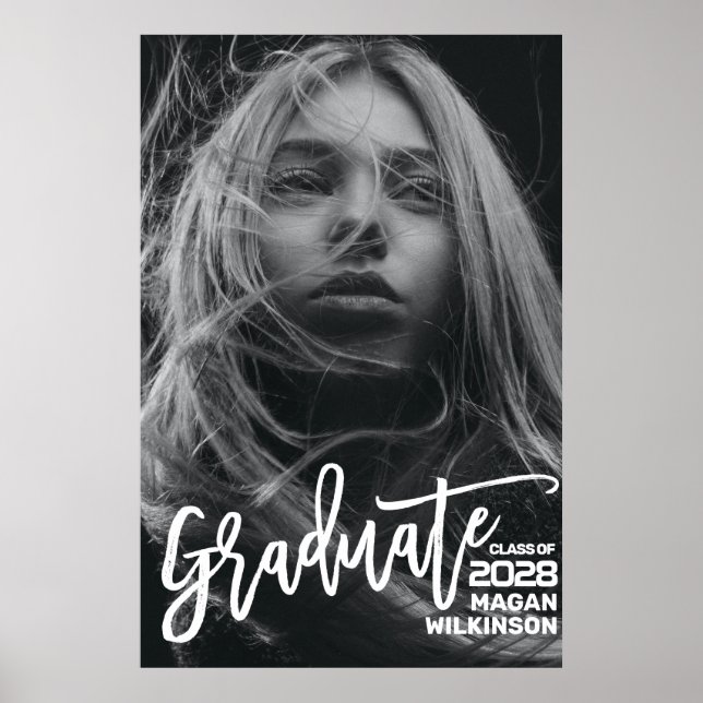 Modern Calligraphy Minimal Full Photo Graduation Poster (Front)