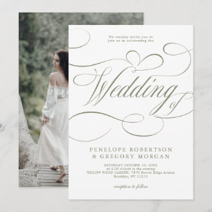 Modern calligraphy Minimalist Sage Green Wedding Invitation