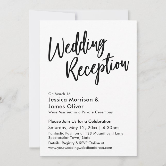 Modern Calligraphy Minimalist Wedding Reception Invitation (Front)