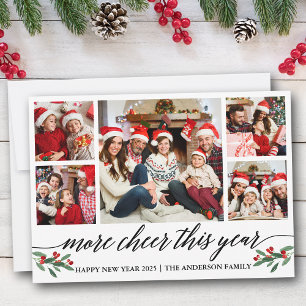 Modern Calligraphy More Cheer This Year 5 Photo Holiday Card