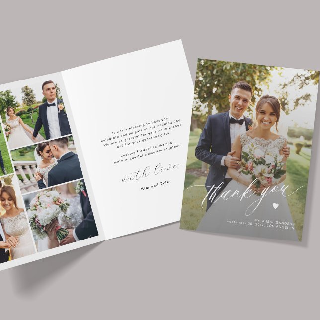 Modern calligraphy multi photo wedding  thank you card (Creator Uploaded)