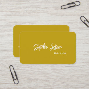 Modern Calligraphy mustard colour Hair Stylist Business Card