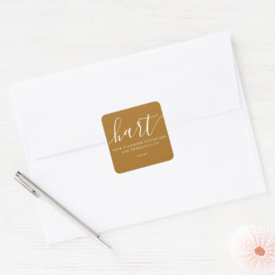 Modern Calligraphy Mustard Gold Return Address Square Sticker