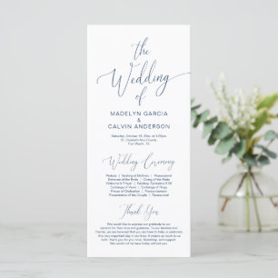 Modern Calligraphy, Navy Blue, Wedding Ceremony Program
