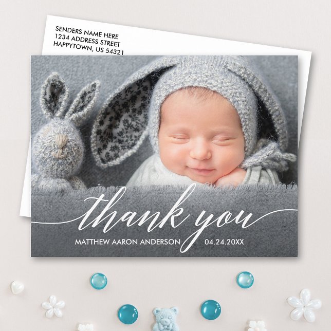 Modern Calligraphy New Baby Thank You Postcard (Customize to change your personalized text size or text style.)