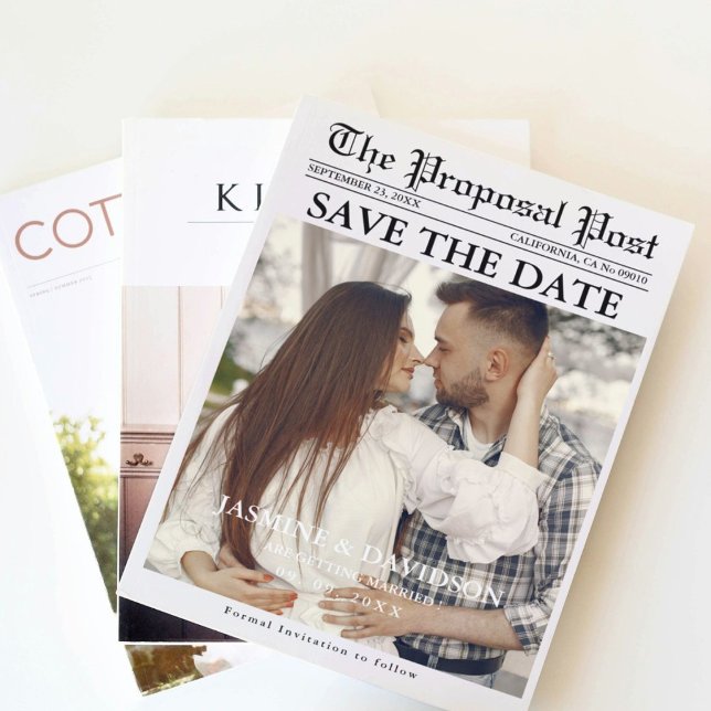 Modern Calligraphy newspaper wedding save the date Invitation (Creator Uploaded)