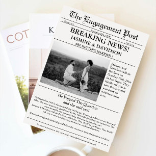 Modern Calligraphy newspaper wedding save the date Invitation