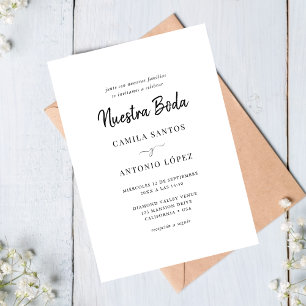 Modern Calligraphy Nuestra Boda Spanish Wedding Invitation