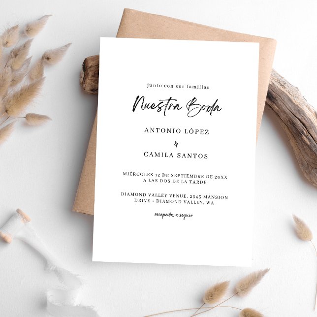 Modern Calligraphy Nuestra Boda Spanish Wedding Invitation (Creator Uploaded)