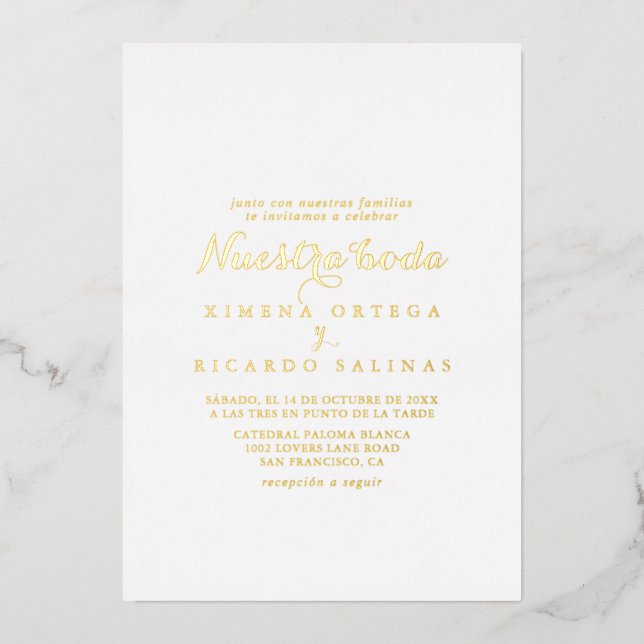 Modern Calligraphy Nuestra Boda Wedding Gold (Front)