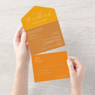 Modern Calligraphy Ochre Yellow Gold Wedding All I In One Invitation