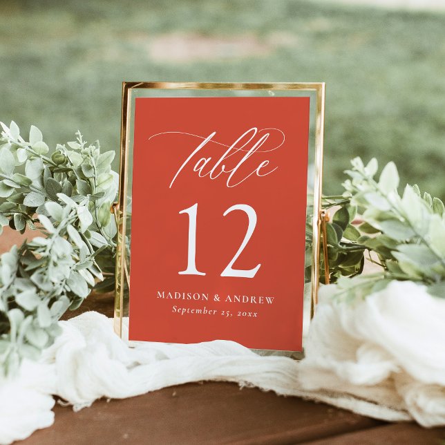 Modern Calligraphy Orange Wedding Table Number (Creator Uploaded)
