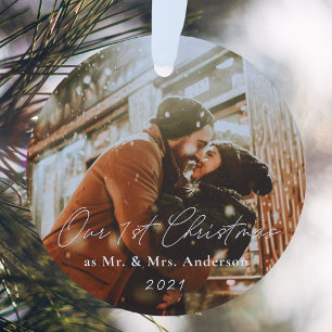 Modern Calligraphy Our First Christmas as Mr. Mrs. Ornament