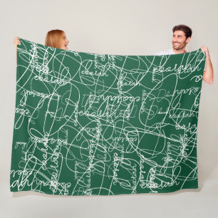 Modern Calligraphy Pattern of Signatures on Green Fleece Blanket