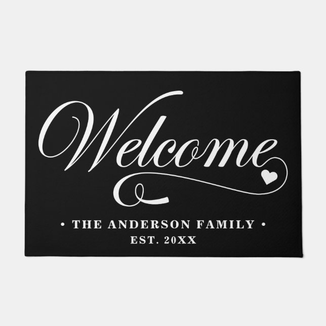 Modern Calligraphy Personalised Family Welcome Doormat (Front)