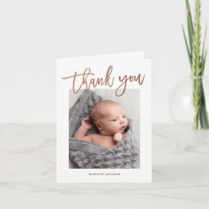 Modern Calligraphy Photo Baby Thank You Card