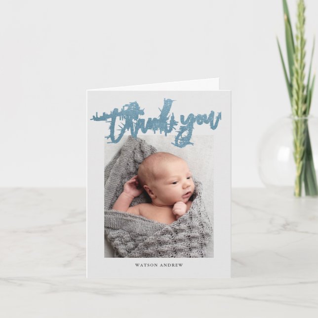 Modern Calligraphy Photo Baby Thank You Card (Front)