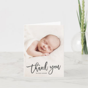 Modern Calligraphy Photo Baby Thank You Card