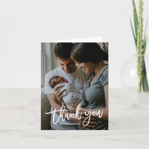 Modern Calligraphy Photo Baby Thank You Card