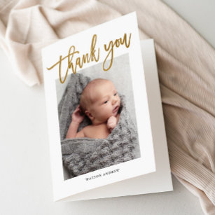 Modern Calligraphy Photo Baby Thank You Card