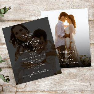 Modern Calligraphy Photo Budget Wedding Invitation