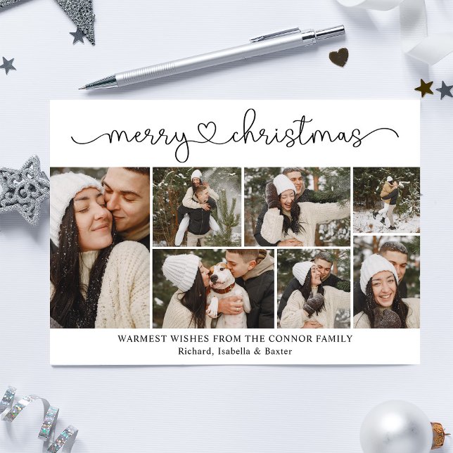 Modern Calligraphy  Photo Collage Christmas Card (Creator Uploaded)