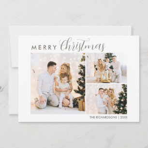 Modern Calligraphy Photo Collage Merry Christmas Card