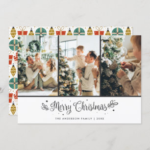 Modern Calligraphy Photo Collage Merry Christmas Holiday Card