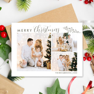 Modern Calligraphy Photo Collage Merry Christmas Postcard