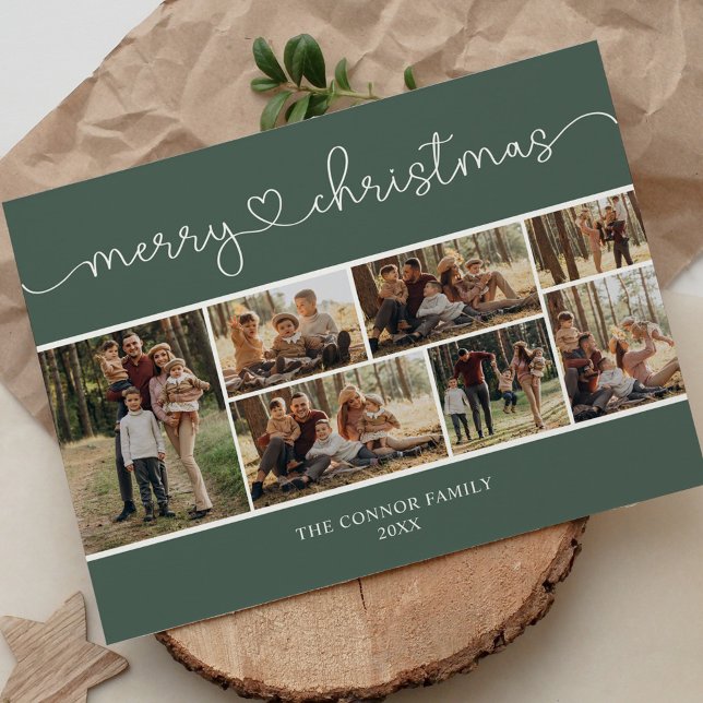 Modern Calligraphy Photo Collage Merry Christmas Postcard (Creator Uploaded)
