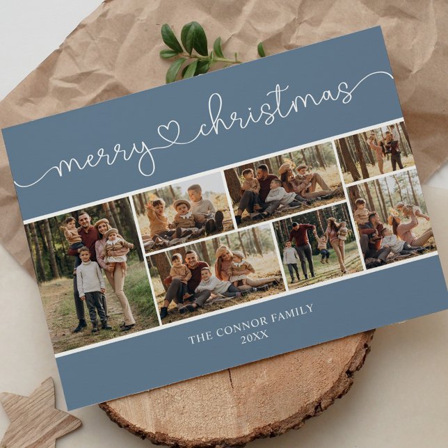 Modern Calligraphy Photo Collage Merry Christmas Postcard (Creator Uploaded)